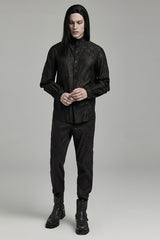 Black Stand Collar Jacquard Embroidery Men's Gothic Blouse - Product - 4