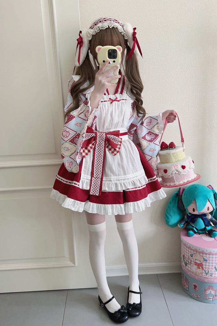[Showa Sweet Pet] Ruffle Bowknot Sweet Japanese Maid Lolita Dress 6 Colors - Product - 10