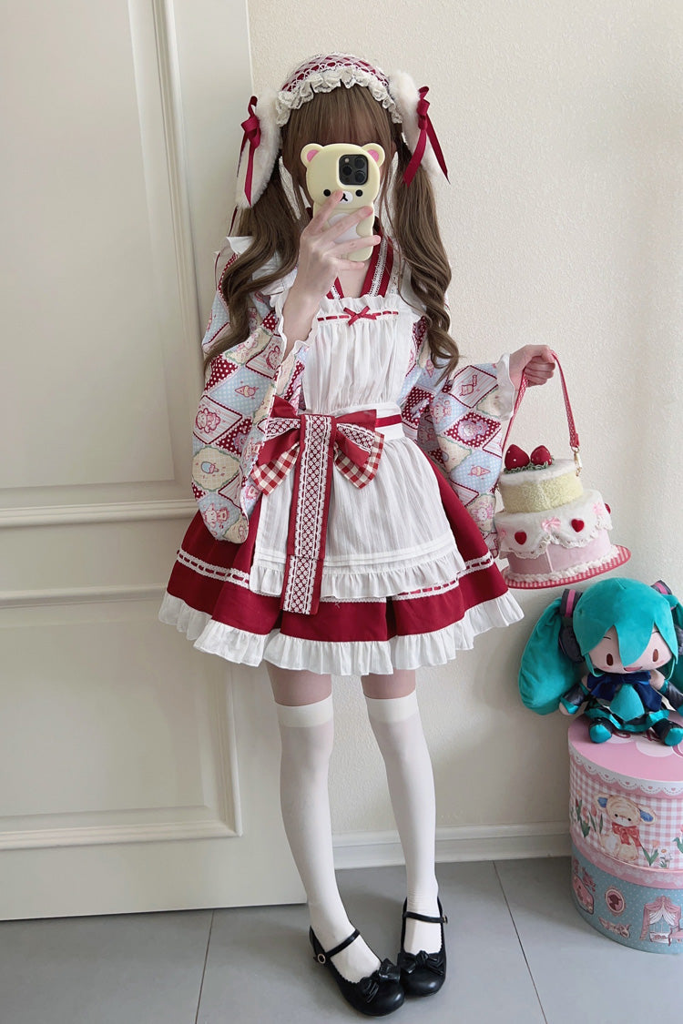 [Showa Sweet Pet] Ruffle Bowknot Sweet Japanese Maid Lolita Dress 6 Colors - Product - 10