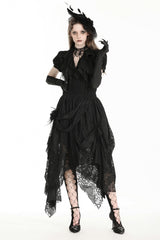 Black Women's Gothic Lace Irregular Distressed Hanky‑Hem Skirt - Product - 10