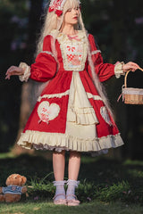 Red Cider House Long Sleeves Print Ruffle Cardigan Bowknot Sweet Lolita Dress - Product - 4