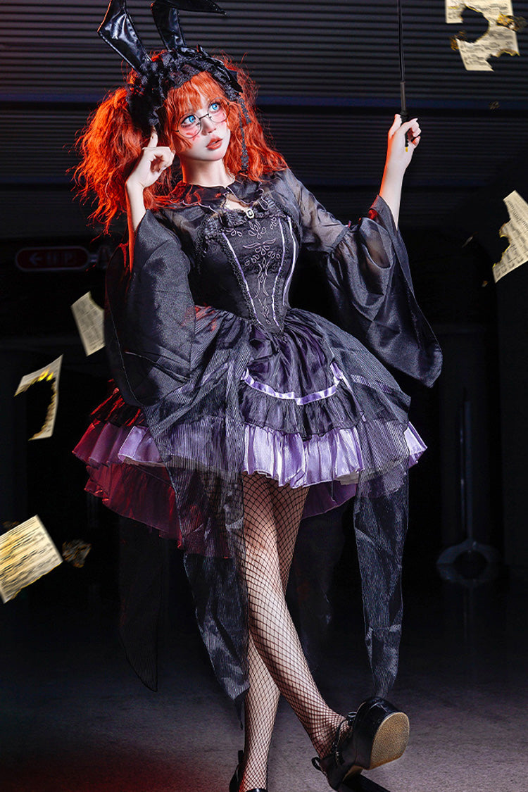 Black/Purple [Devil Girl] Print Ruffle Embroidery Gothic Lolita Jsk Dress - Product - 3