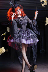 Black/Purple [Devil Girl] Print Ruffle Embroidery Gothic Lolita Jsk Dress - Product - 3