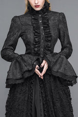 Black Trumpet Sleeves Lace Ruffled Vintage Print Womens Gothic Blouse - Black - 1
