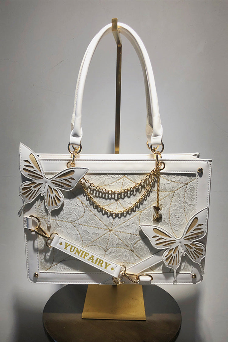 Maze Butterfly Print Gothic Lolita Shoulder Itabag 3 Colors - White/Gold - 3