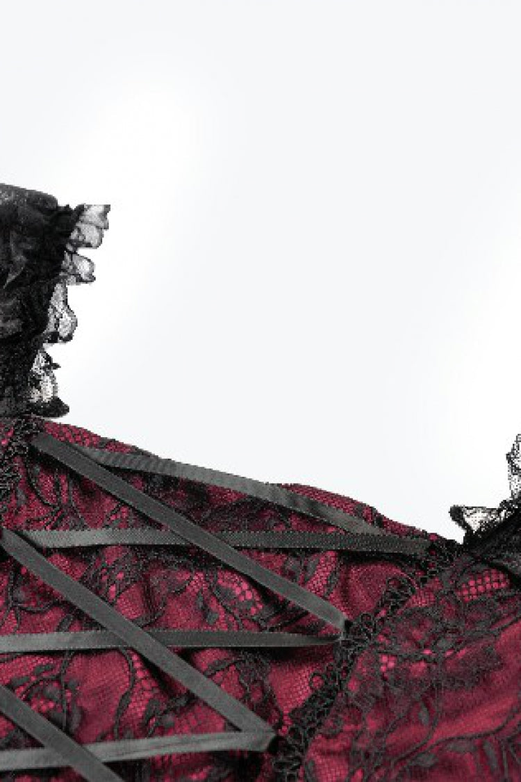 Black/Red Star Square-cut Collar Short Sleeves Lace Women's Gothic Priness Dress Graduation Dress - Product - 17