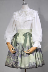 White Stand Collar Long Sleeves Ruffle Bowknot Sweet Lolita Blouse - Product - 3