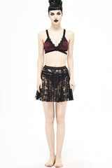 Black Lace Rose Mesh A-Line Women's Gothic Swimsuit Skirt - Product - 3
