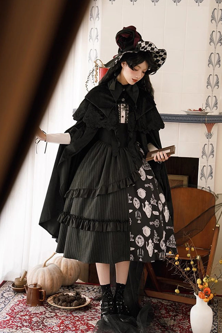 Black Lunar Eclipse Dinner Cups Print Autumn Winter Gothic Lolita Jsk Dress - Product - 5