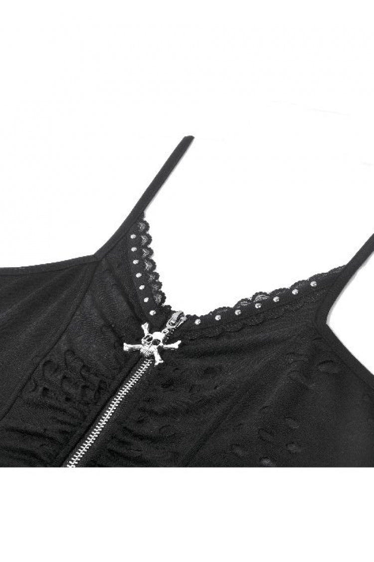 Black Ripped Studded Skull Zippered Ruched Women's Punk Bustier - Product - 12
