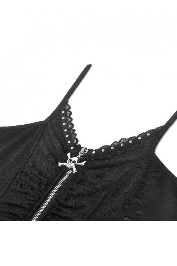 Black Ripped Studded Skull Zippered Ruched Women's Punk Bustier - Product - 12