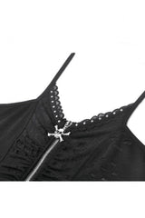 Black Ripped Studded Skull Zippered Ruched Women's Punk Bustier - Product - 12