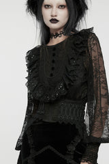 Black Beaded Lace Lace-Up Women's Gothic Underbust Corset - Product - 2