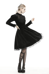 Black Lace Long Puff Sleeves Women's Gothic Velet Dress - Product - 5