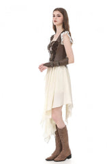 Brown Sweetheart Neckline Ruffled Flutter Sleeves Cut-Out Buckled Strap Women's Steampunk Slim Corset Vest - Product - 2