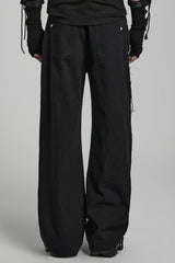 Metal Rivet Decoration Stitching Mesh Ripped Men's Steampunk Straight Pants 2 Colors - Product - 3