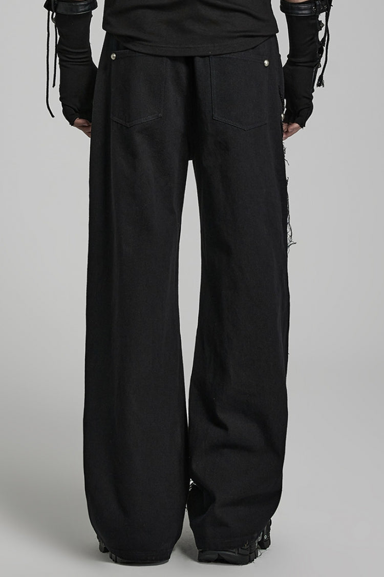 Metal Rivet Decoration Stitching Mesh Ripped Men's Steampunk Straight Pants 2 Colors - Product - 3