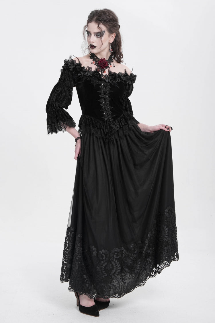 Black Stitching Floral Mesh Women's Gothic Skirt - Product - 9