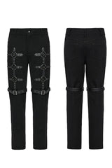 Black Buckle Eyelets Ring Men's Punk Pants - Product - 5