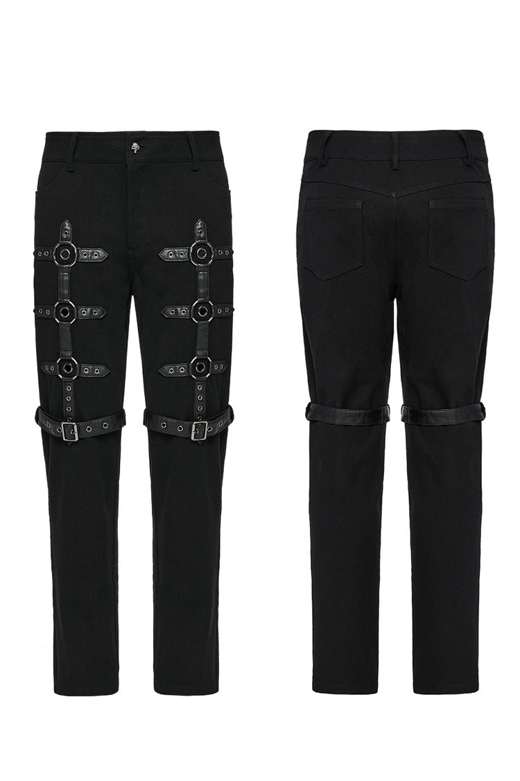 Black Buckle Eyelets Ring Men's Punk Pants - Product - 5