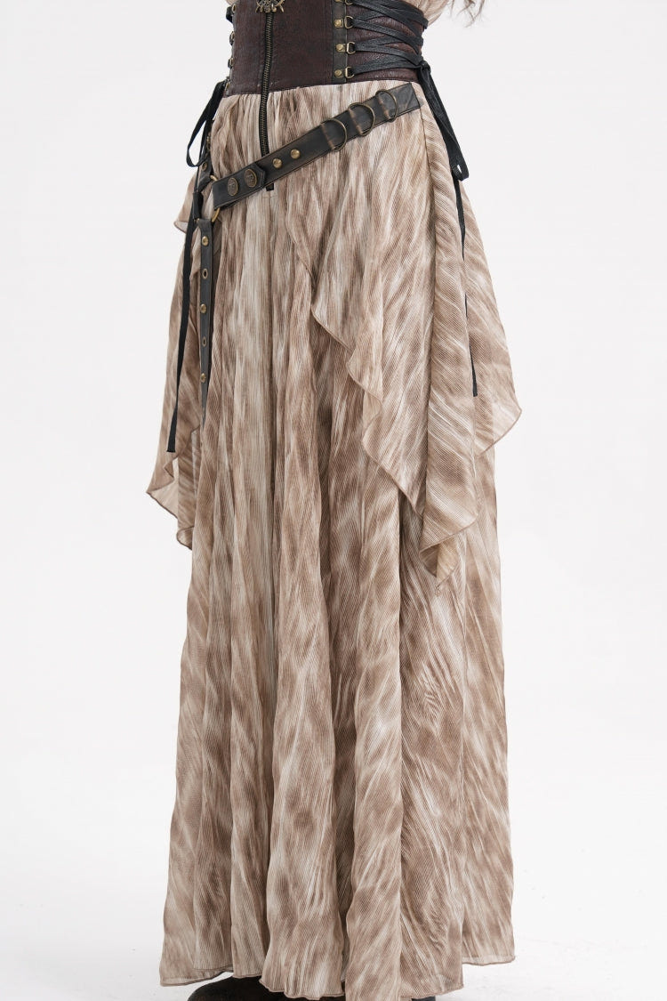 Apricot Ruffle Lace-Up Women's Gothic Eyelets Rivets Long Skirt - Product - 4