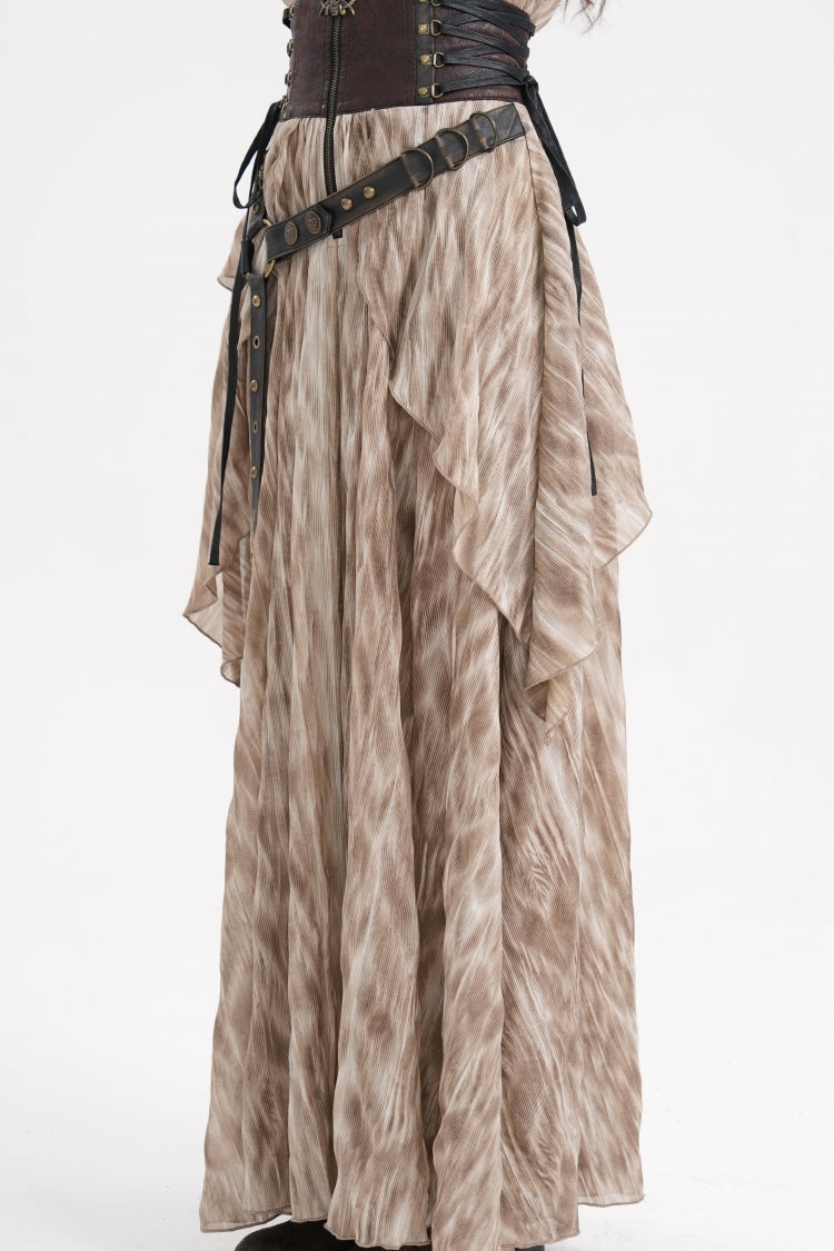 Apricot Ruffle Lace-Up Women's Gothic Eyelets Rivets Long Skirt - Product - 4