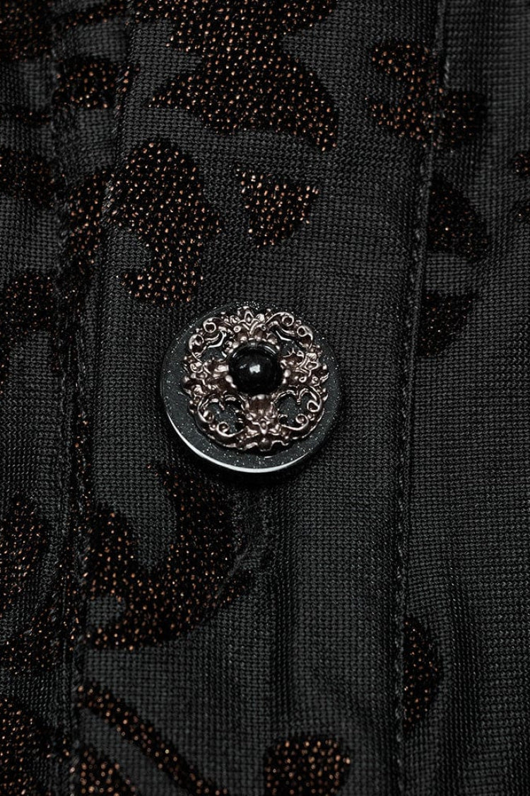 Black Lapel Collar Long Trumpet Sleeves Bronzing Pattern Print Mens Gothic Gorgeous Blouse - Product - 7