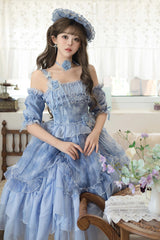 [Goodnight Camellia] Sleeveless Ombre Multi-Layered Printed Ruffled Lace Fishbone Sweet Lolita Jsk Dress 3 Colors - Product - 6