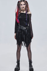 Black Gothic Off-The-Shoulder Graphic-Print Asymmetric Design Splicing Mesh Women's Dress - Product - 4