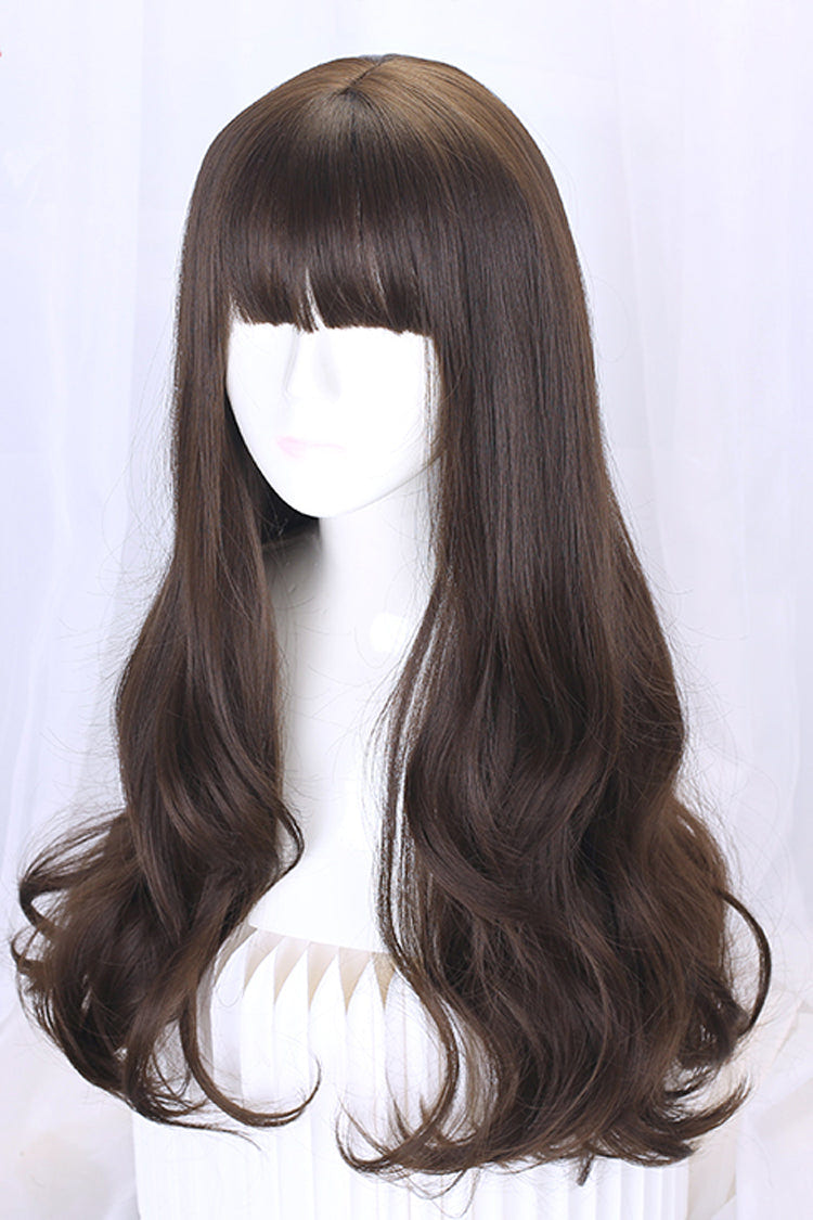 Retro Long Natural Ancient Full Headgear Hanfu Lolita Wig 2 Colors - Dark Brown - 5