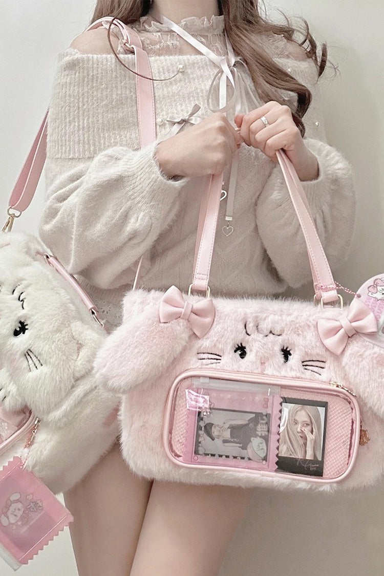Sweet Cute Bowknot Japanese Bunny And Cat Plush Lolita Ita Bag 2 Colors - Pink - 1