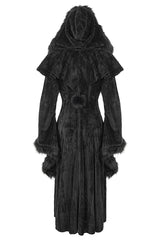 Black Flared Sleeved Fluffy Long Women's Gothic Coat With Hood - Product - 9