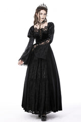 Black Long Puff Sleeves Spliced Lace Lace-Up Women's Gothic Vintage Velvet Wedding Dress - Product - 10