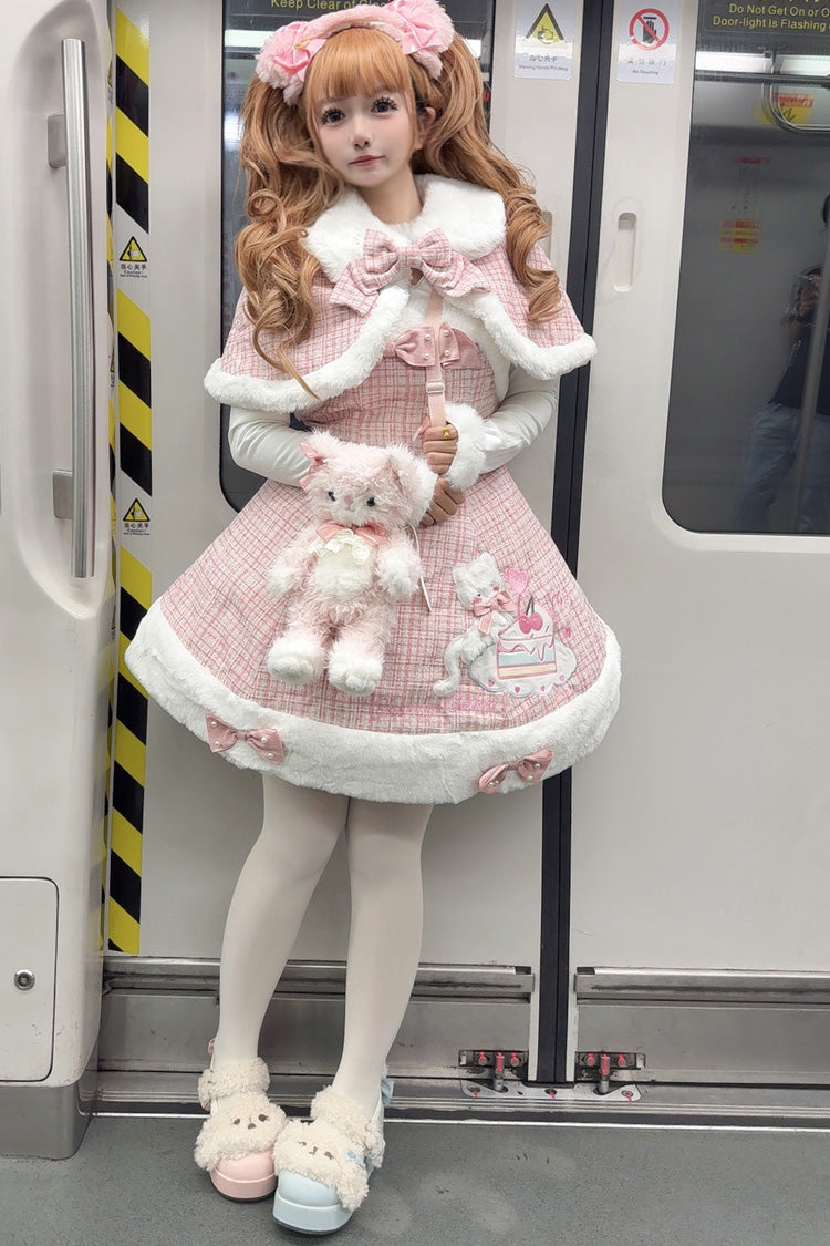 Pink Print Embroidery Bowknot Sweet Princess Lolita Jsk Dress - Product - 5