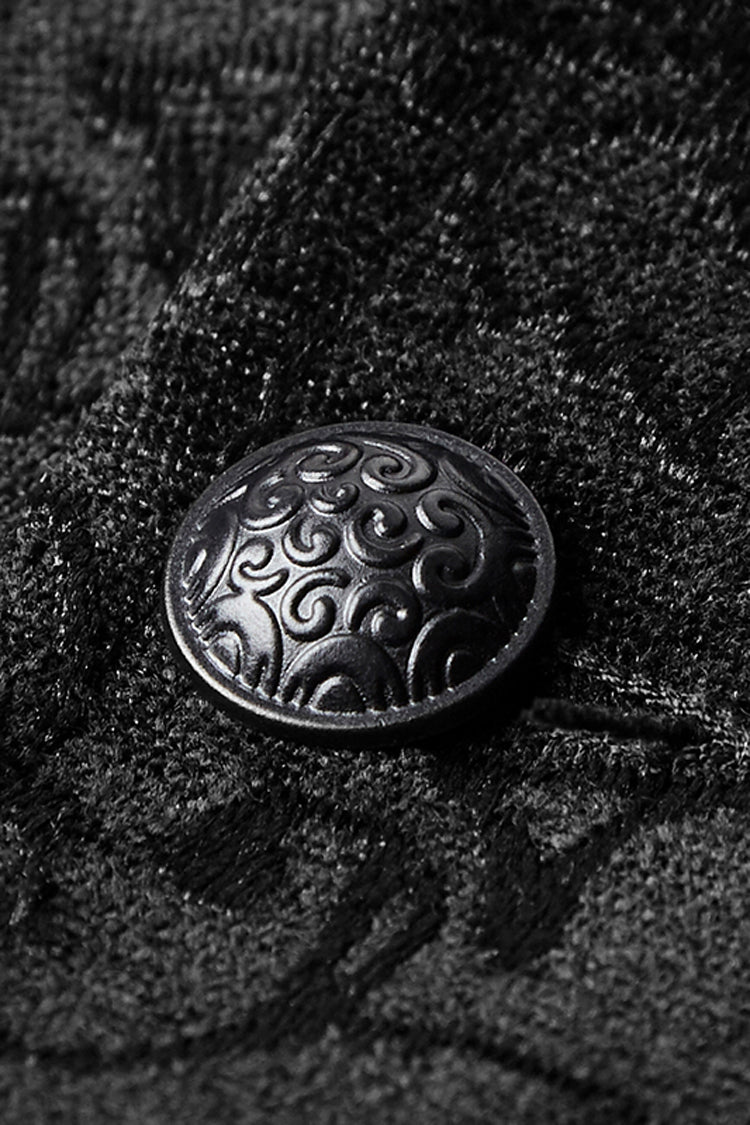 Black Jacquard Velvet Gothic Vintage V Collar Print Mens Vest - Product - 10