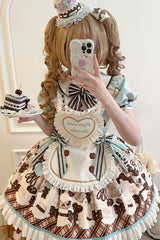 Brown [Peppermint Chocolate] Chocolate Cake Bear Print Ruffle Bowknot Lace-Up Sweet Lolita Dress - Product - 2