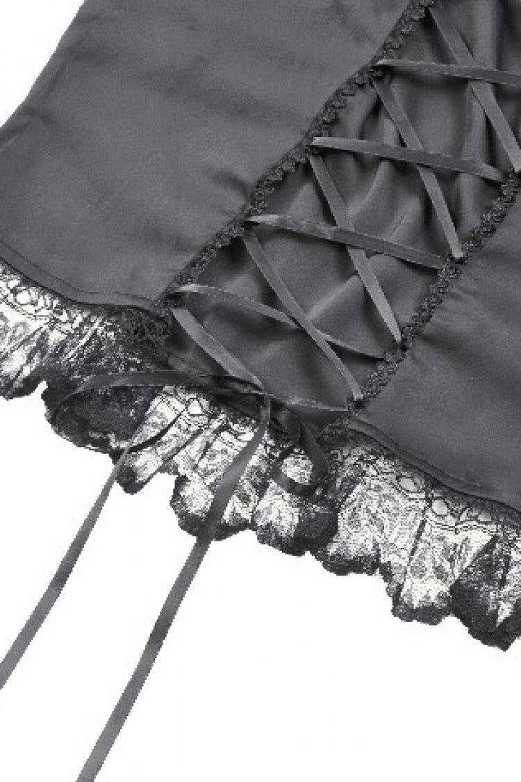 Black Square Collar Short Sleeves Ruffled Lace Lace-Up Women's Gothic Rococo Corset Top - Product - 17