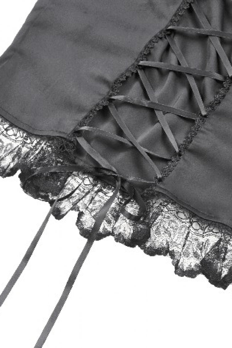 Black Square Collar Short Sleeves Ruffled Lace Lace-Up Women's Gothic Rococo Corset Top - Product - 17