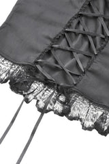 Black Square Collar Short Sleeves Ruffled Lace Lace-Up Women's Gothic Rococo Corset Top - Product - 17