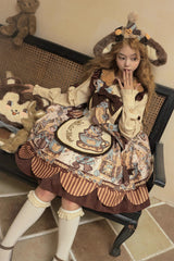 [Bear Cookies] Print Long Sleeves Ruffle Bowknot Sweet Lolita OP Dress 2 Colors - Product - 6