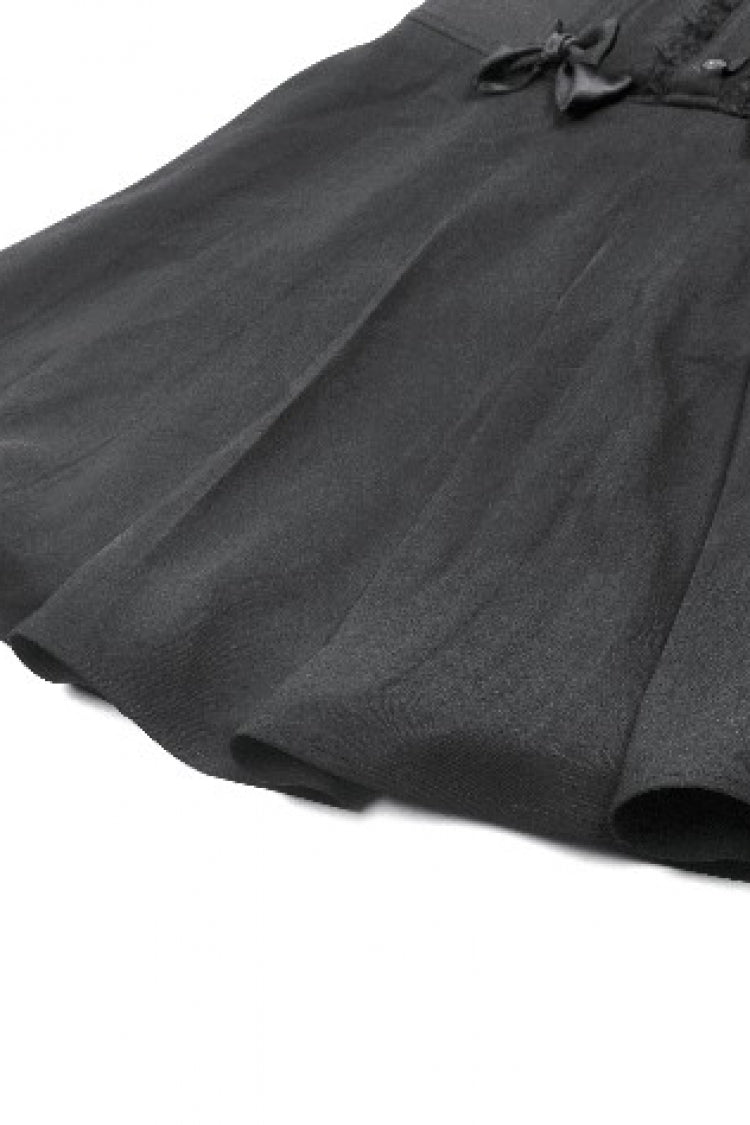 Black Peter Pan Collar Sleeveless Bowknot Pleated Women's Gothic Graduation Dress - Product - 15