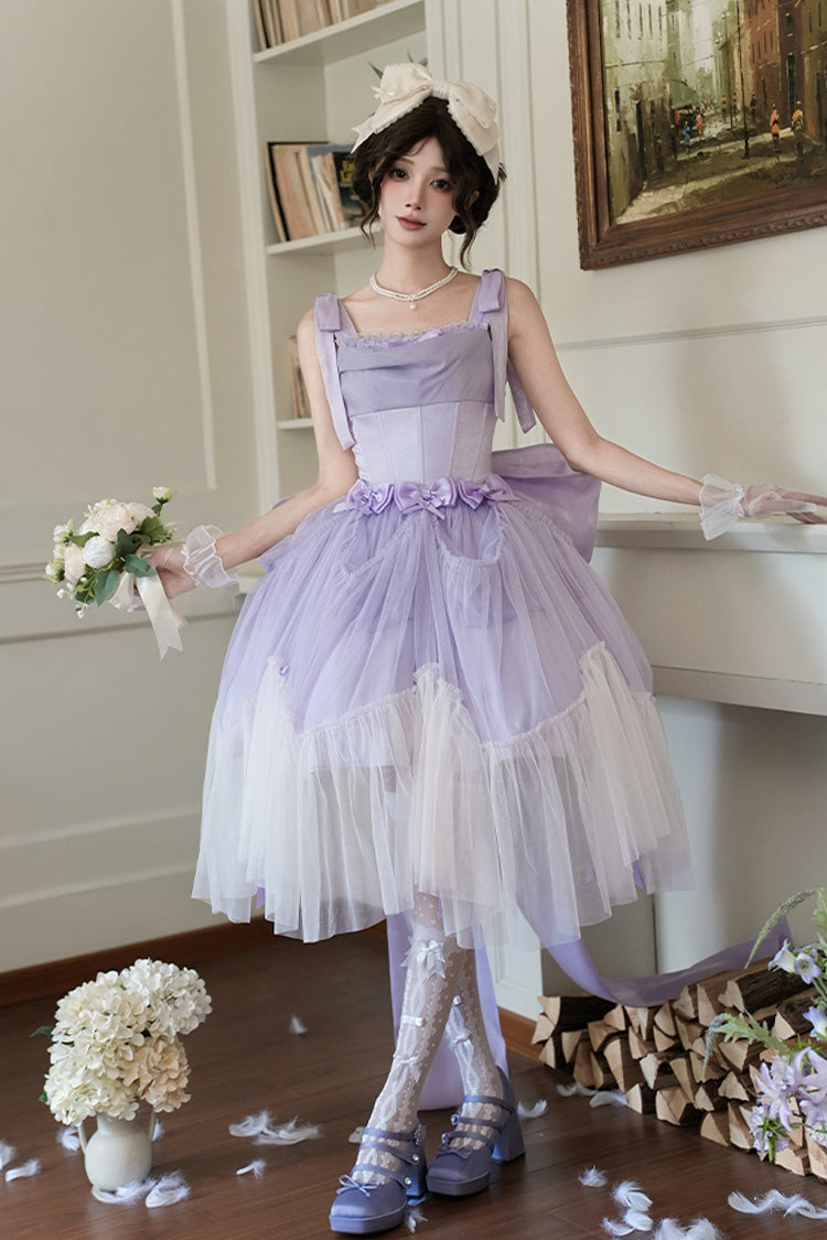 Purple [Foamy Sea] Sleeveless Ruffle Bowknot Fishbone Sweet Lolita Jsk Dress - Purple - 1