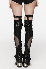 Black Stitching Irregular Mesh Buckle Women's Punk Leg Warmer with Garter - Product - 3
