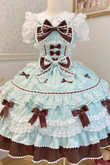 Mint Chocolate [Fondant Cake] Sleeveless Multi-Layered Ruffle Bowknot Lace Sweet Lolita Jsk Dress - Product - 3