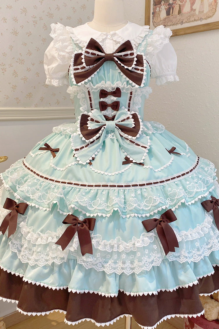 Mint Chocolate [Fondant Cake] Sleeveless Multi-Layered Ruffle Bowknot Lace Sweet Lolita Jsk Dress - Product - 3