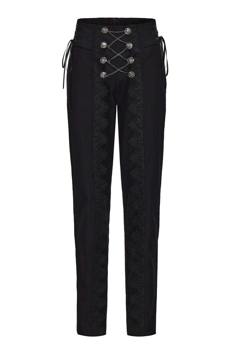 Black Double-breasted Chain Cross Embroidery Ouji Vintage Elegant Prince Gorgeous Lolita Pants - Black - 1