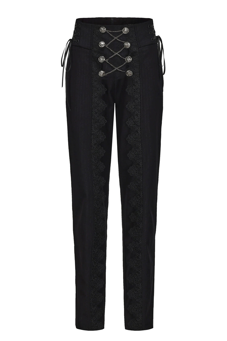 Black Double-breasted Chain Cross Embroidery Ouji Vintage Elegant Prince Gorgeous Lolita Pants - Black - 1