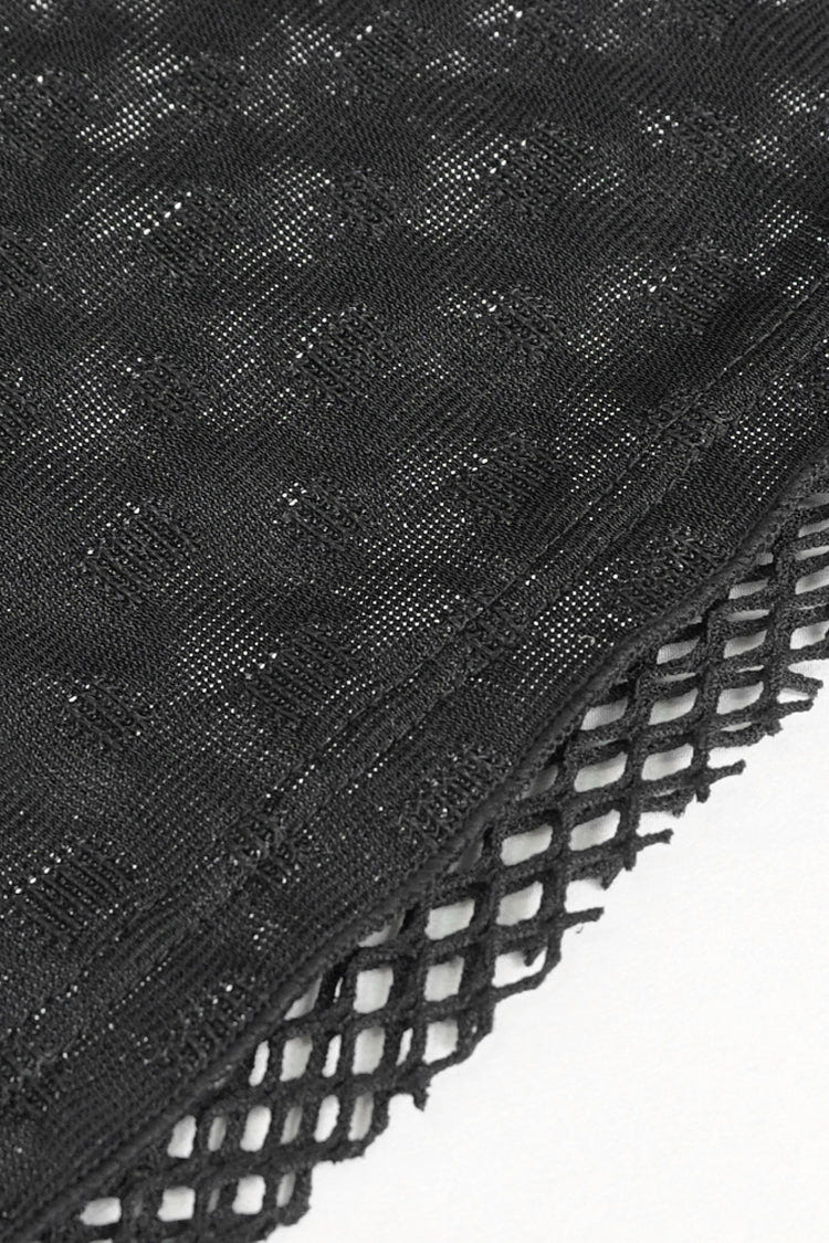 Black Short Sleeve High Collar Mesh Stitching Diamond Mesh Women's Punk T-Shirt - Product - 6