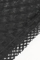 Black Short Sleeve High Collar Mesh Stitching Diamond Mesh Women's Punk T-Shirt - Product - 6