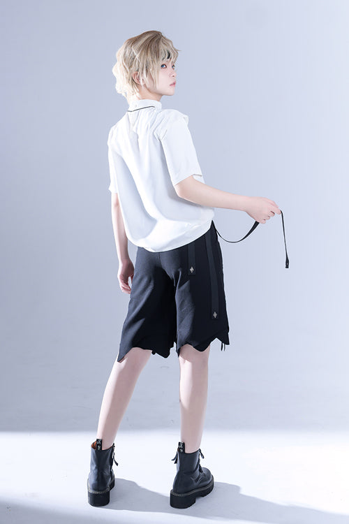 White Stand Collar Shoulder Expansion Spooky Shadow Embroidered Ouji Lolita Short Sleeves - Product - 4
